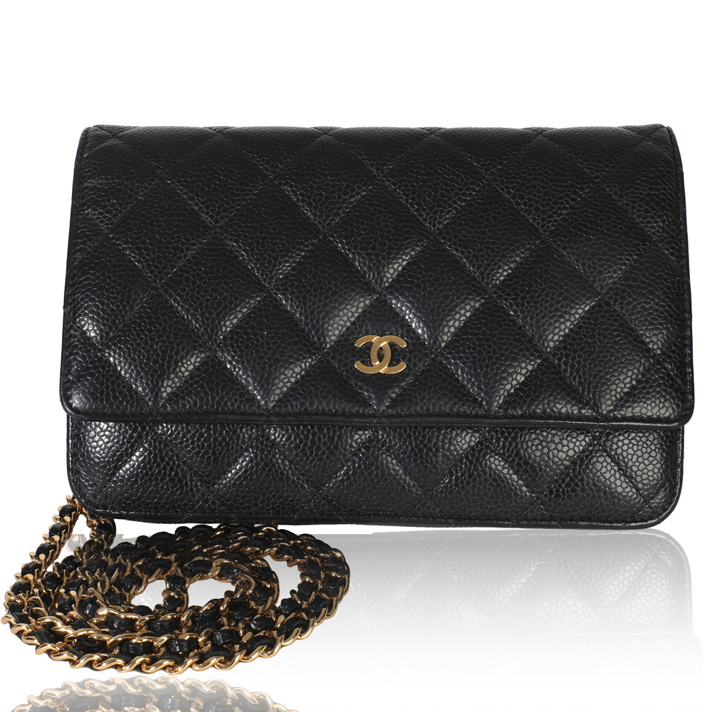 Chanel Black Quilted Caviar Classic Wallet On Chain